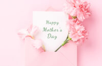Happy Mother's Day card in pink envelope.